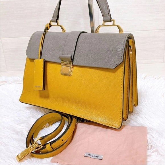 Miu Miu Two-Tone Yellow and Gray Satchel - Picture 2 of 10